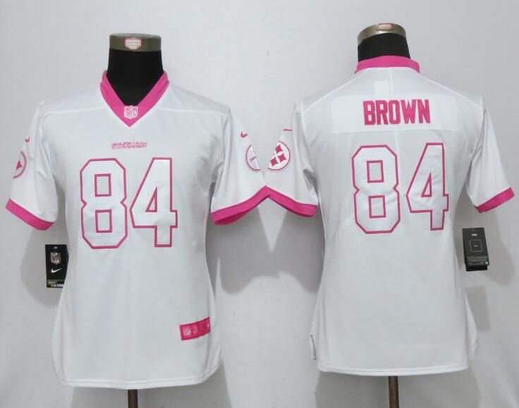 Women 2017 Pittsburgh Steelers #84 Brown Matthews White Pink Stitched New Nike Elite Rush Fashion NFL Jersey->->Women Jersey